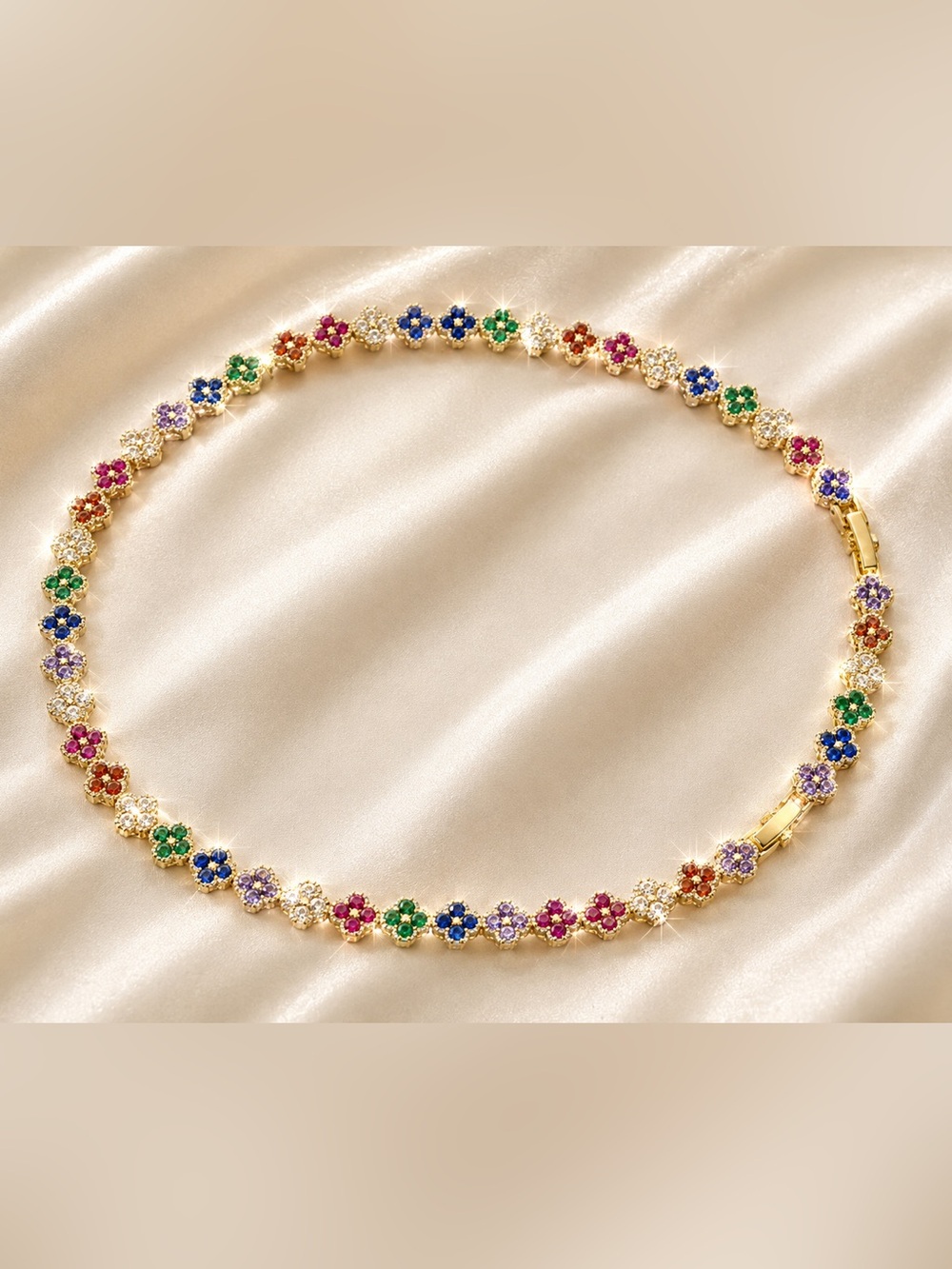 🆕😍❤️Gold Multicolor CZ Clover Chain Necklace - Women's Jewelry